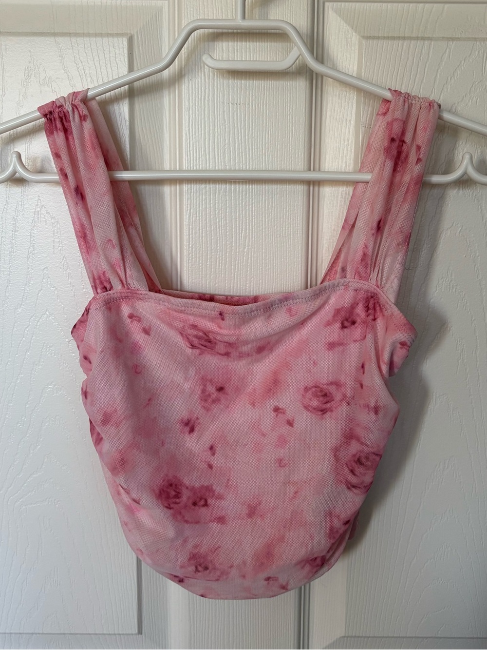 Pink Rose Print Mesh Tank Top Soft Girl Coquette Balletcore Y2K Fairy Crop Top